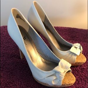 New - Leather Cream Peep Toe Heels by Worthington
